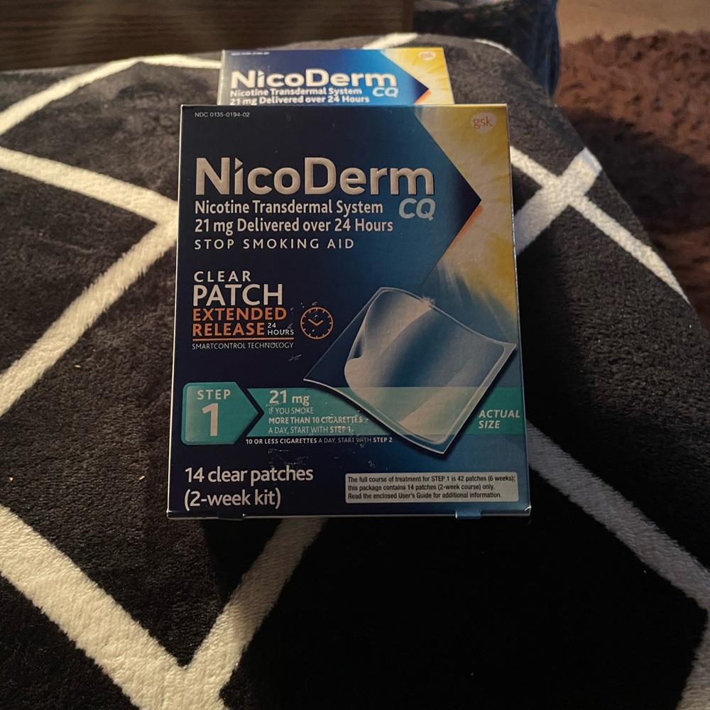 TWO BOXES of Nicoderm CQ Step 1 21mg Nicotine Patch’s 14 per box-Clear **NEW**